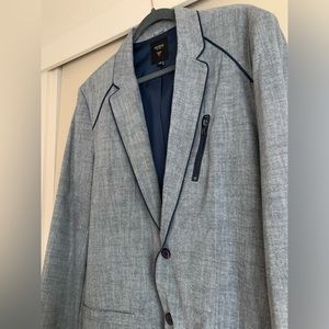 Guess men slim fit two button casual suit jacket in grey/bluish color size XL